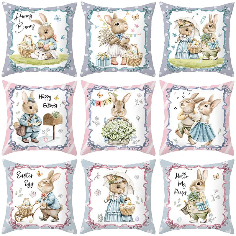 Easter Pillow Cover Rabbit Printed Sofa Cushion by Afralia™