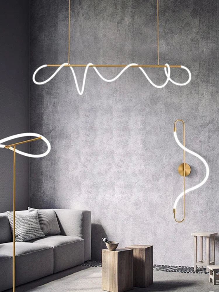 Afralia™ Long Gold Black Pendant Light, Dimmable LED for Dining Living Room Kitchen.