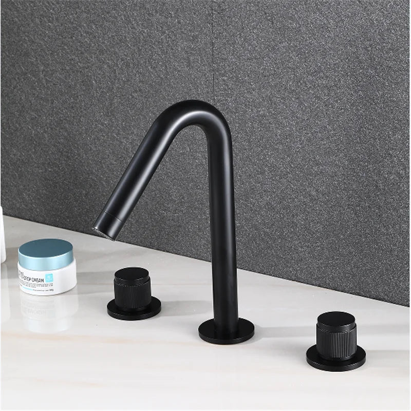 Afralia™ Gold Basin Faucet: Black Brass Widespread Bathroom Tap with Chrome Finish