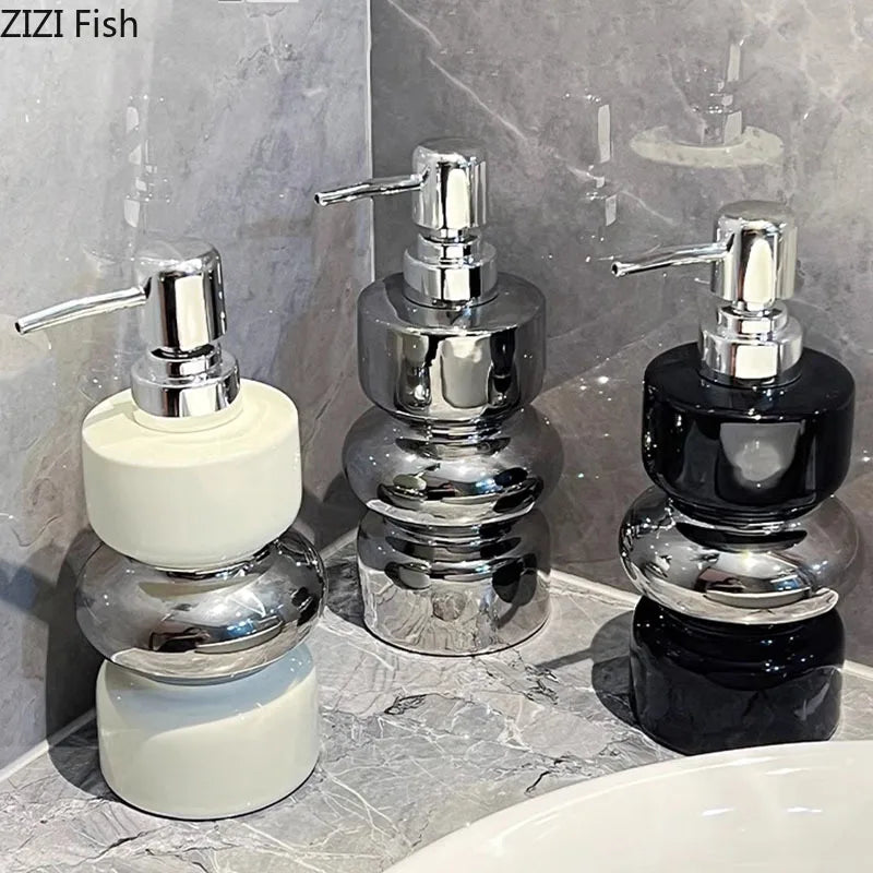 Afralia™ Silver Ceramic Soap Dispenser Pump Bathroom Lotion Bottle Hotel Home Accessory