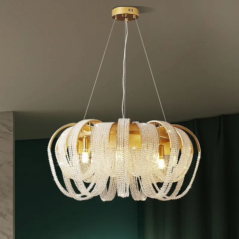 Afralia™ Crystal Tassels LED Ceiling Chandelier for Elegant Home Decor Lighting