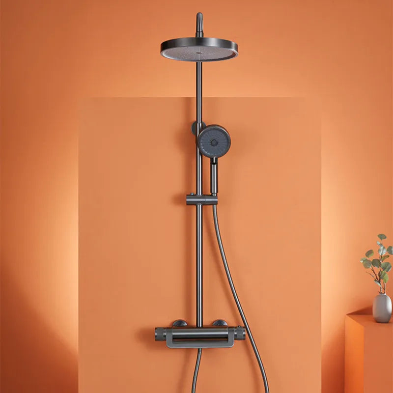 Afralia™ Gray Thermostatic Shower Faucet Set: Brass Rainfall Waterfall Bath and Shower