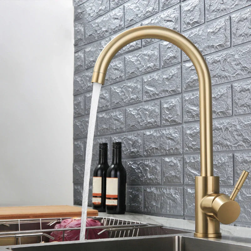 Afralia™ Gold Stainless Steel Kitchen Faucet: Deck Mounted Hot Cold Water Mixer Taps