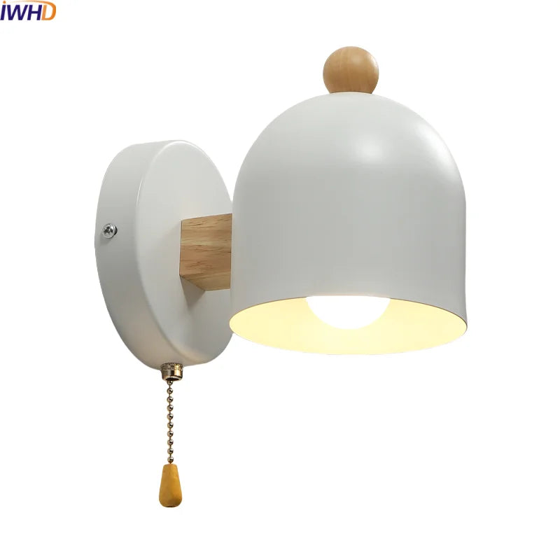 Afralia™ Wood Iron LED Wall Lights with Pull Chain Switch for Modern Living Spaces