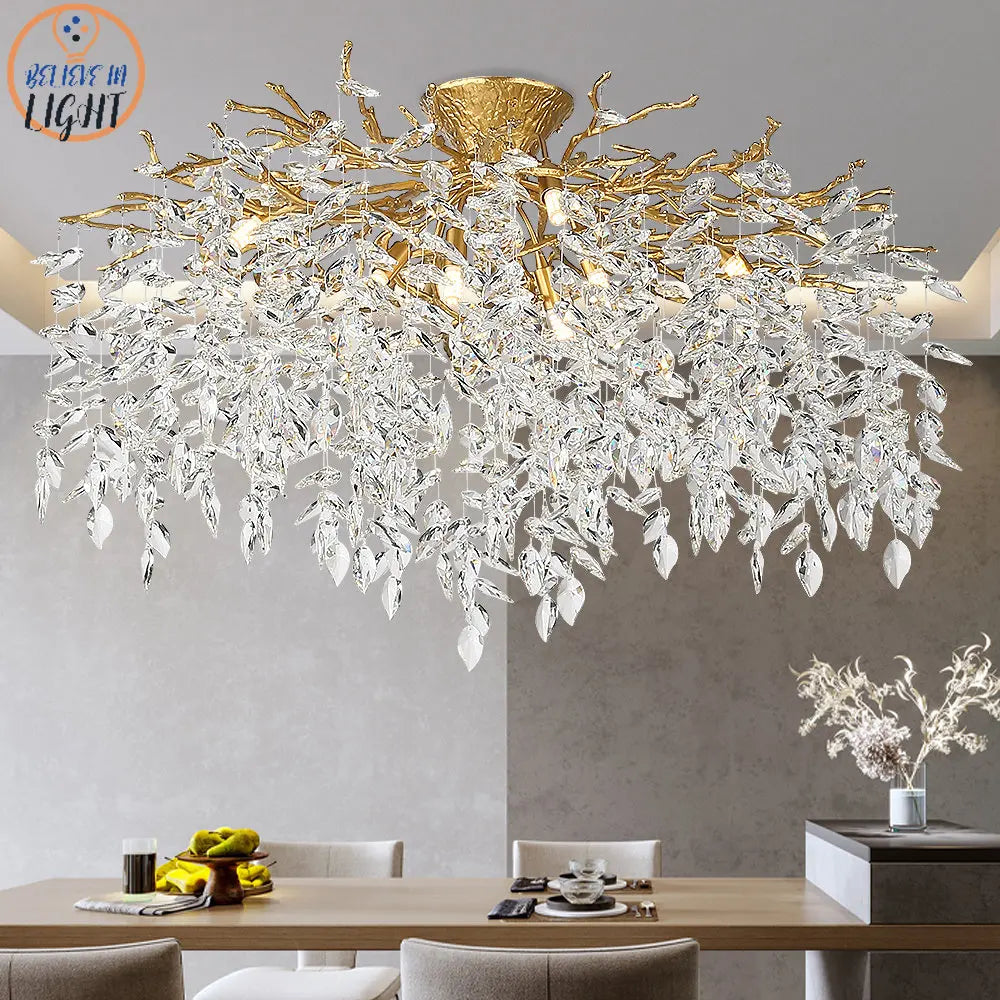 Afralia™ Branch Crystal LED Ceiling Chandelier in Gold/Black for Dining Room Lobby