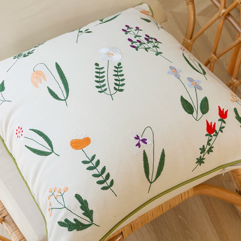 Afralia™ Floral Embroidered Cotton Blend Cushion Cover - 45x45cm