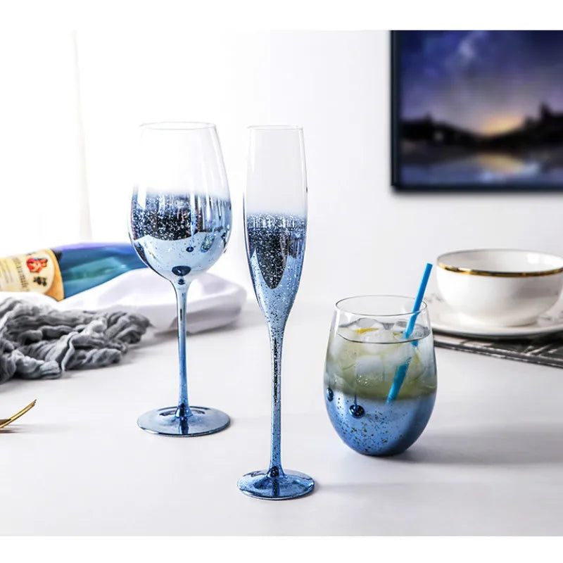 Afralia™ Starry Blue Wine Glass Goblet Set: Perfect for Cocktails, Champagne, Whiskey & Juice