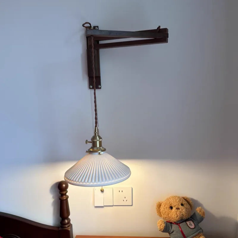 Afralia™ Ceramic Copper LED Wall Lights Pull Chain Switch Nordic Bedside Lamp