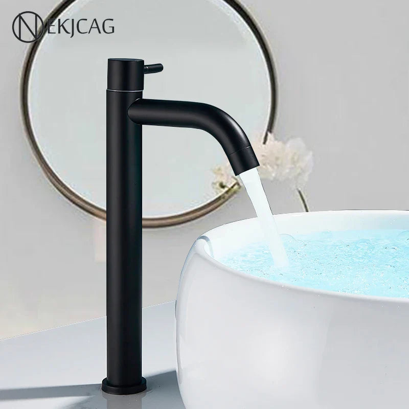 Afralia™ Matte Black Steel Basin Faucet for Cold/Hot Water, Deck Mount Sink Tap