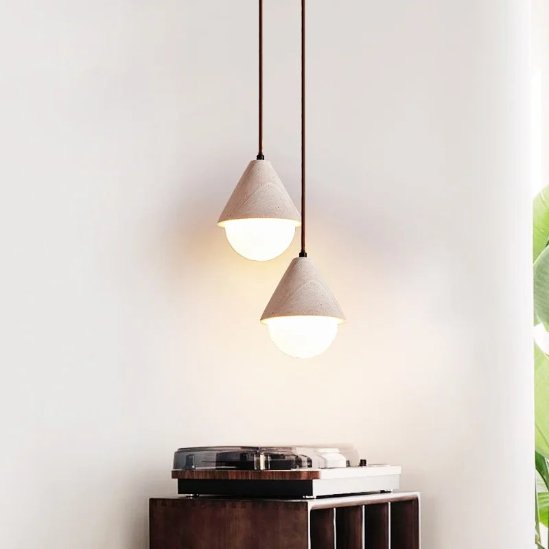 Afralia™ White Glass LED Pendant Light Fixture - Nordic Modern Yellow Travertine Hanging Lamp