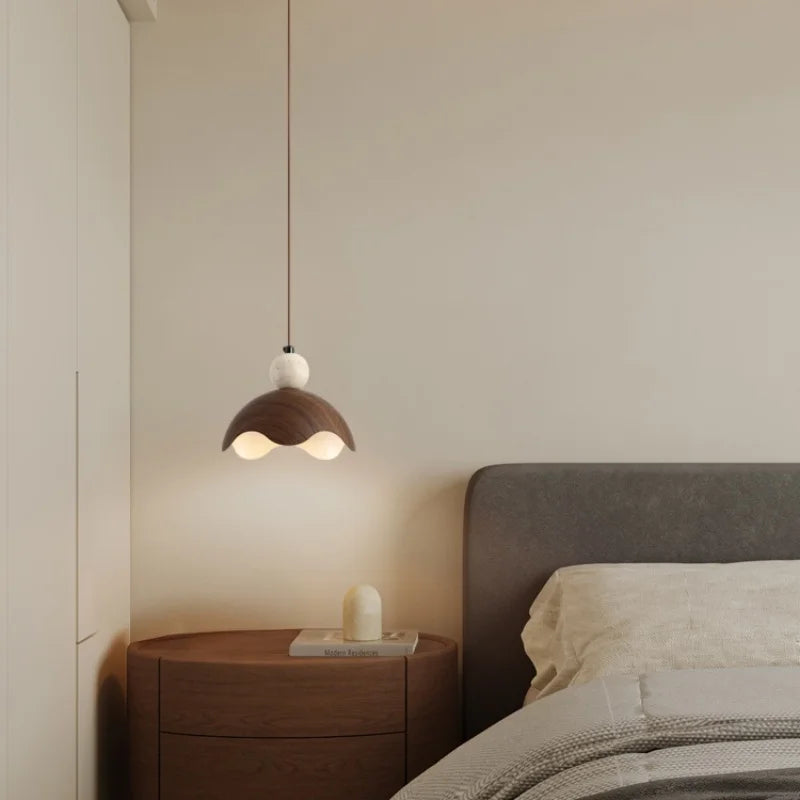 Afralia™ Iron Yellow Travertine LED Pendant Light for Bedside Dining Living Room