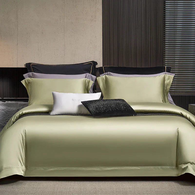 Afralia™ Silky Lyocell Cotton Bedding Set: Olive Green, Pink, Champagne Luxury Solid Color