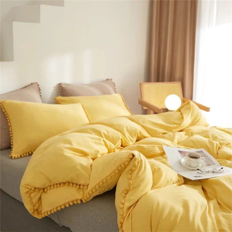 Afralia™ Furball Tasseles Bedding Set | King/Queen Duvet Cover & Washed Quilt Cover Set