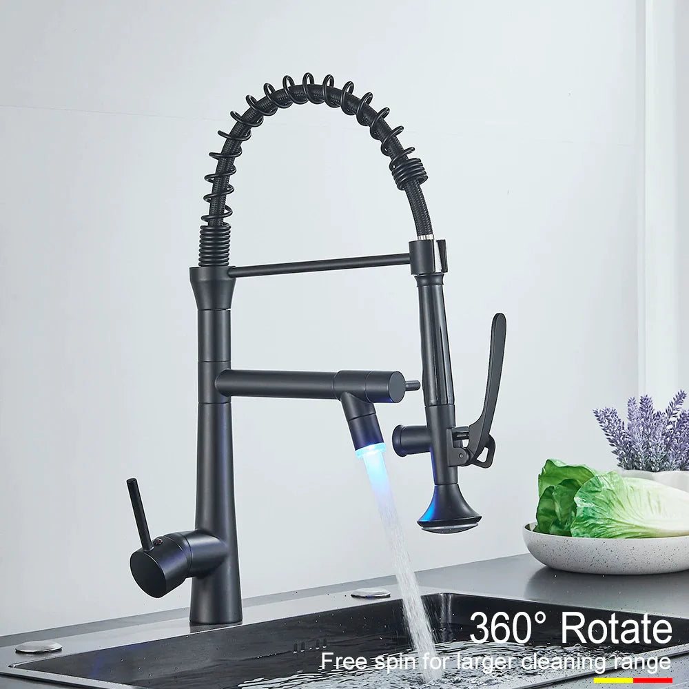 Afralia™ Dual Spout LED Kitchen Faucet 360 Rotate Hot Cold Mixer for Stylish Sink