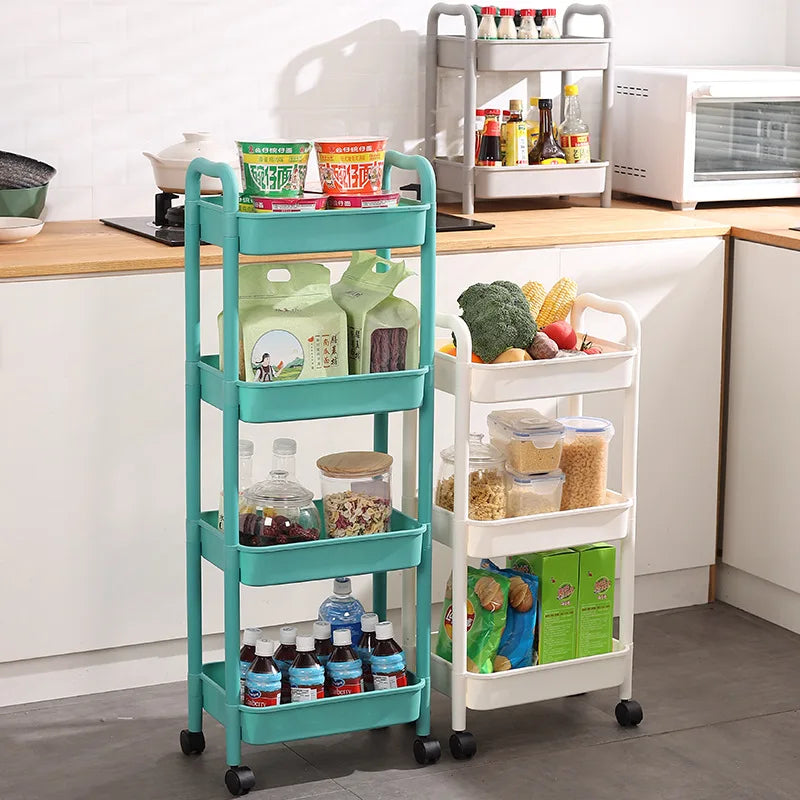 Afralia™ Kitchen Storage Cart Rolling Utility Organizer Rack Shelf Trolley Cart