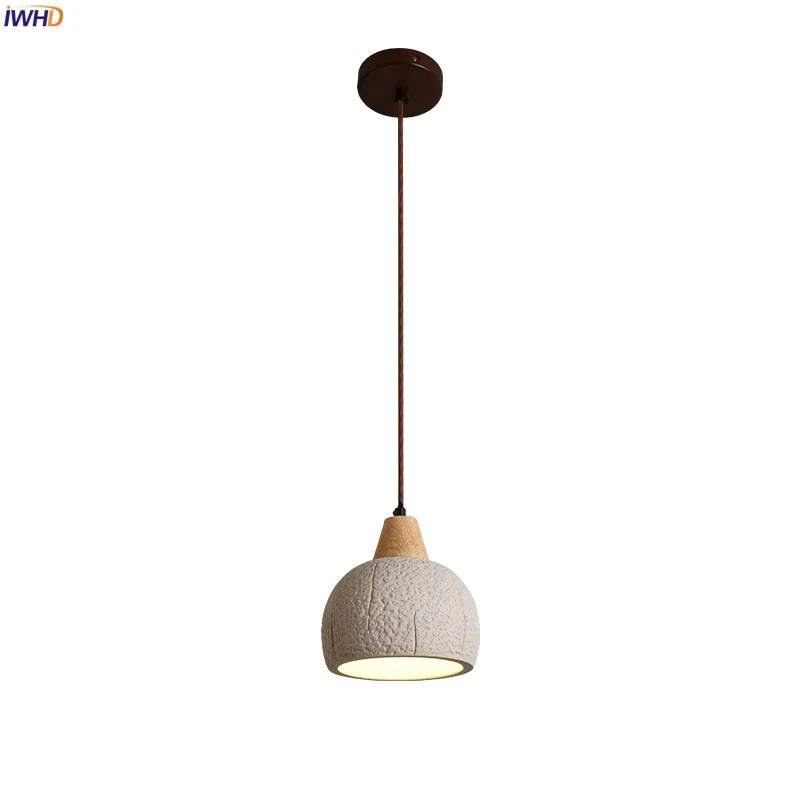Afralia™ Micro Cement Wood LED Pendant Lamps for House Kitchen Living Room Decor