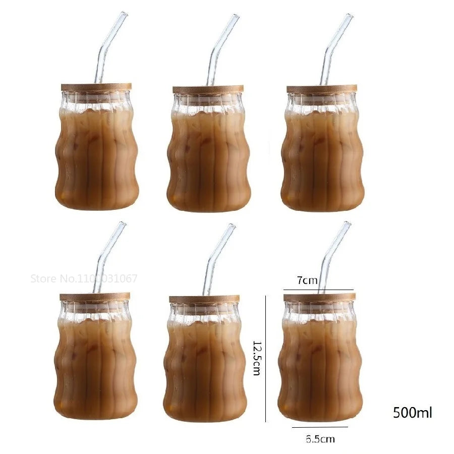 Afralia™ Glass Cup Set with Lid and Straw, Transparent Drinkware for Tea, Juice, Beer or Milk
