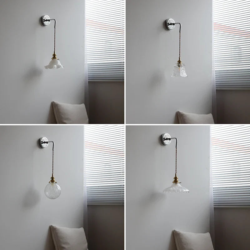 Afralia™ White Glass LED Wall Lights with Pull Chain Switch - Nordic Modern Bedside Lamp