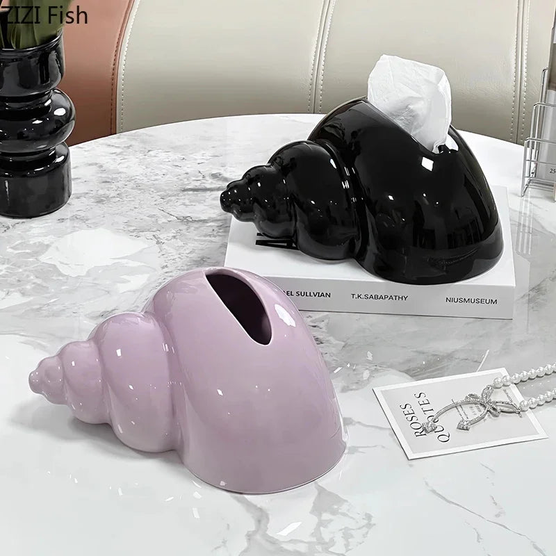 Afralia™ Conch Ceramic Tissue Box - Chic Desk Decoration and Coffee Table Accessory