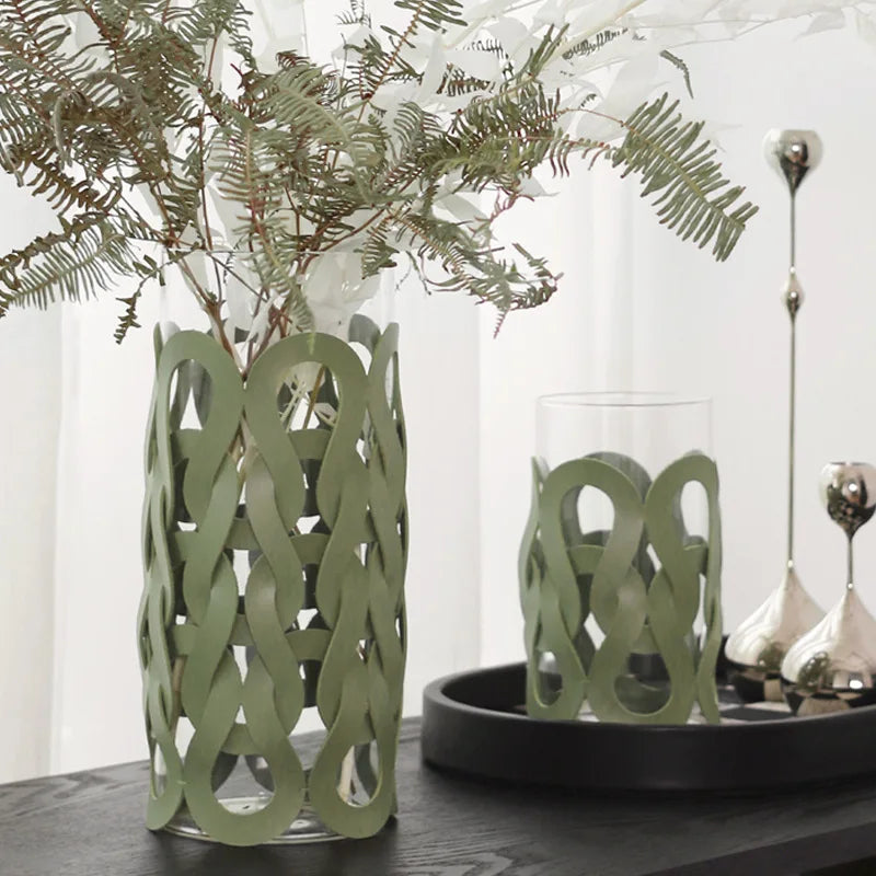 Afralia™ Woven Leather Glass Vase for Home Decoration and Terrarium Floral Arrangement