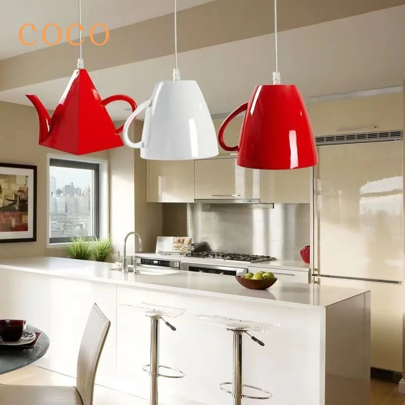Afralia™ Resin Teapot Chandelier Tea Cup Kitchen Bar Restaurant Decorative Lighting