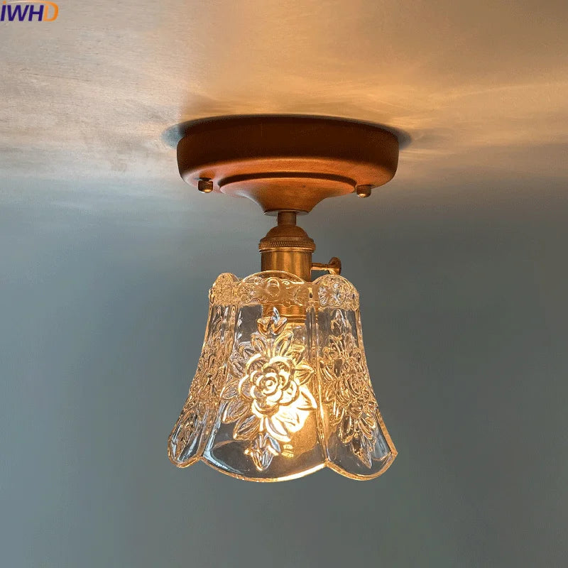 Afralia™ LED Glass Wood Ceiling Light Modern Plafondlamp for Living Room