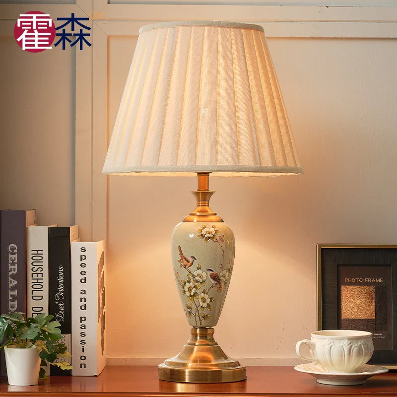 Afralia™ Vintage Chinese Style Ceramic Table Lamp for Bedroom Living Room, Hallway Desk, Home
