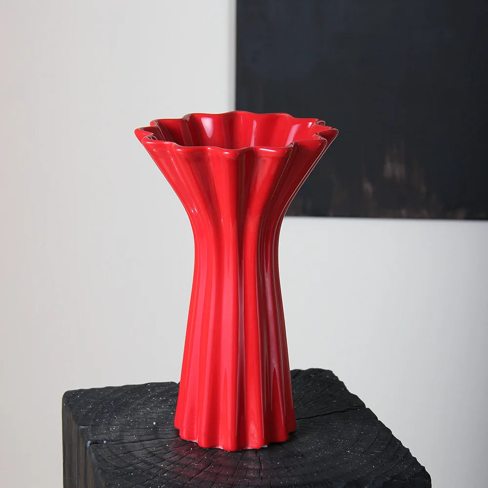 Afralia™ Geometric Fold Pattern Ceramic Vase Red Floral Arrangement Terrarium Home Decor