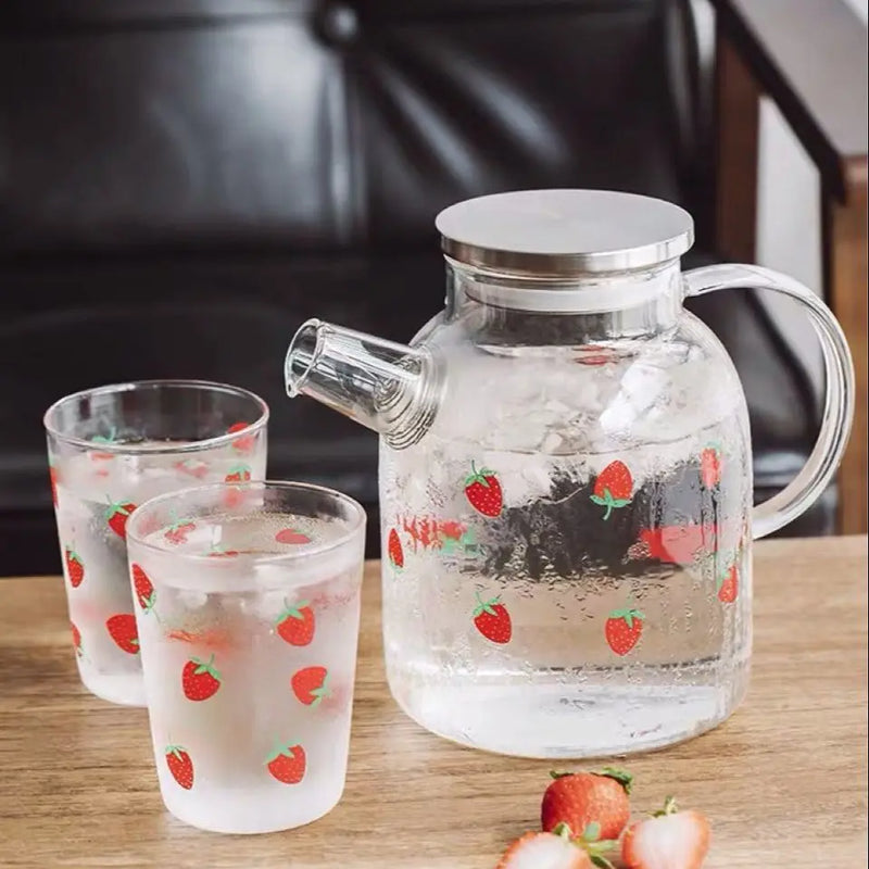 Afralia™ Strawberry Glass Mug with Straw and Lid is a High-quality Clear Glass Water Cup for Milk and Juice.