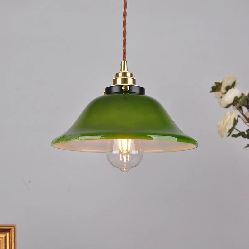 Afralia™ Green Glass Adjustable LED Pendant Lights for Modern Nordic Home Decor
