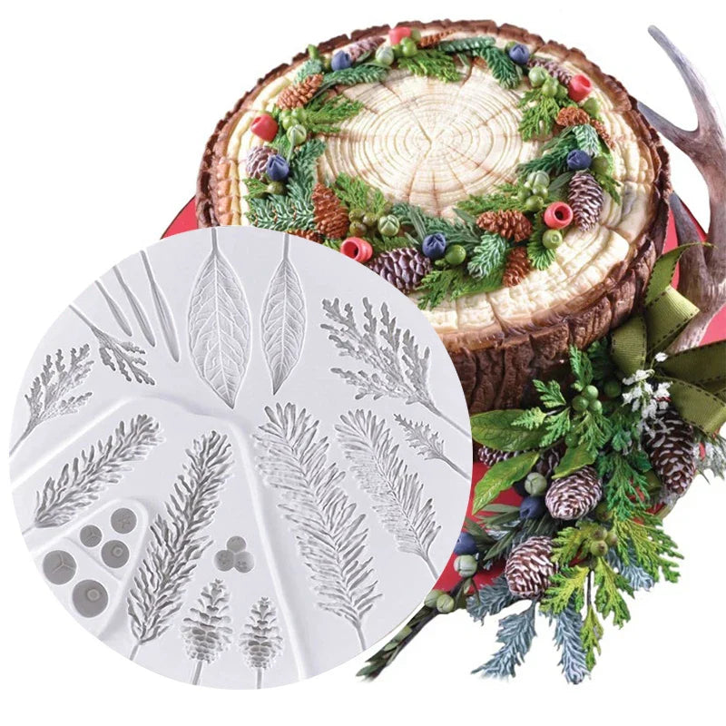 Afralia™ Pine Cone Pine Leaf Cake Silicone Mold for Festive Baking