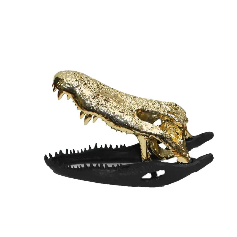 Afralia™ Golden Dinosaur Bone Crocodile Skull Decor for Stylish Home Decor