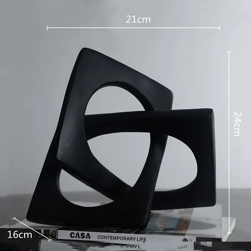Afralia™ Geometric Cross Square Ring Sculpture White - Home Decor Ornament