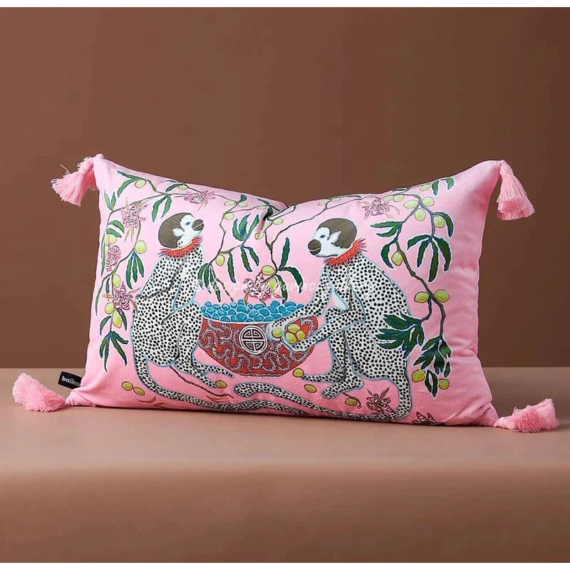 Afralia™ Chinoiserie Velvet Lumbar Pillow Cover 30x50cm