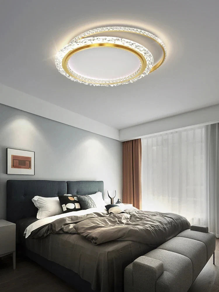 Afralia™ Golden Crystal LED Ceiling Lamps for Bedroom Kitchen Bathroom - Luxury Chandeliers