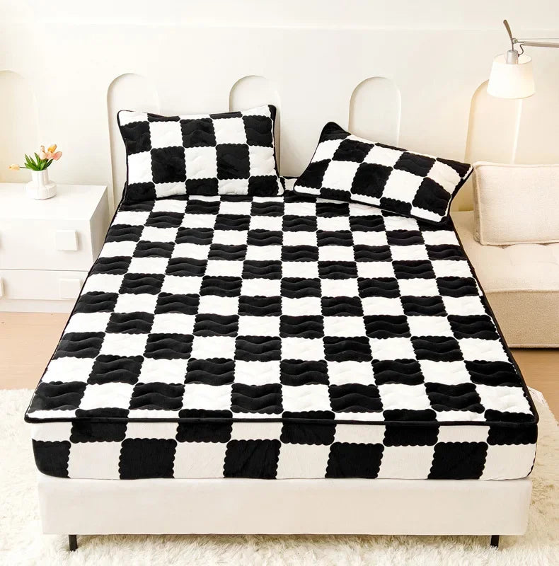 Afralia™ High Grade Milk Velvet Patchwork Bedspreads Geometric Pattern Thicken Bedsheet