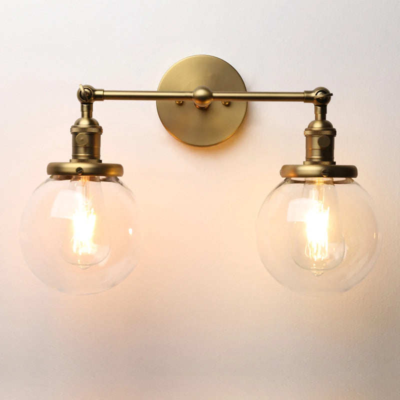 Afralia™ Double Ball Heads Globe Glass Wall Sconce, Modern Vintage Indoor Lighting