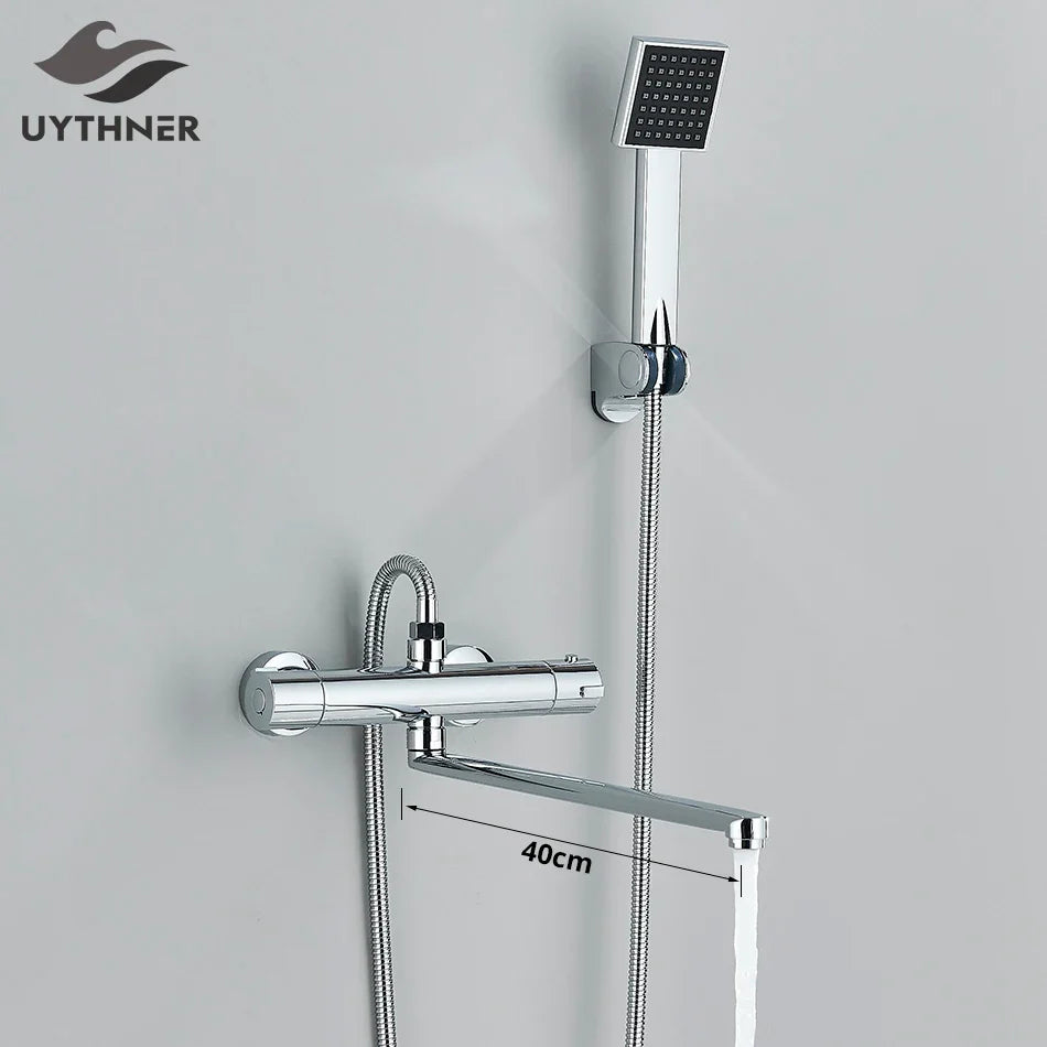 Afralia™ Thermostatic Shower Set Black/Chrome Brass Mixer Valve Wall Mounted Bathroom Accessories