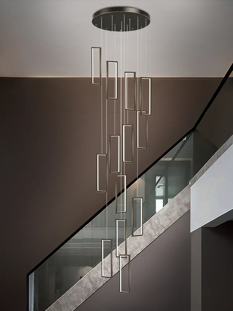 Afralia™ Copper Square Pendant Chandelier with LED Lighting