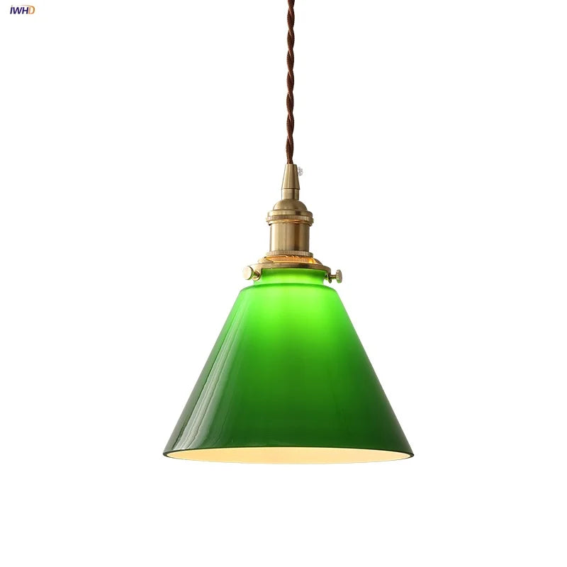 Afralia™ Green Glass LED Pendant Lights, Adjustable Nordic Modern Hang Lamp for Bedroom, Kitchen, Hotel