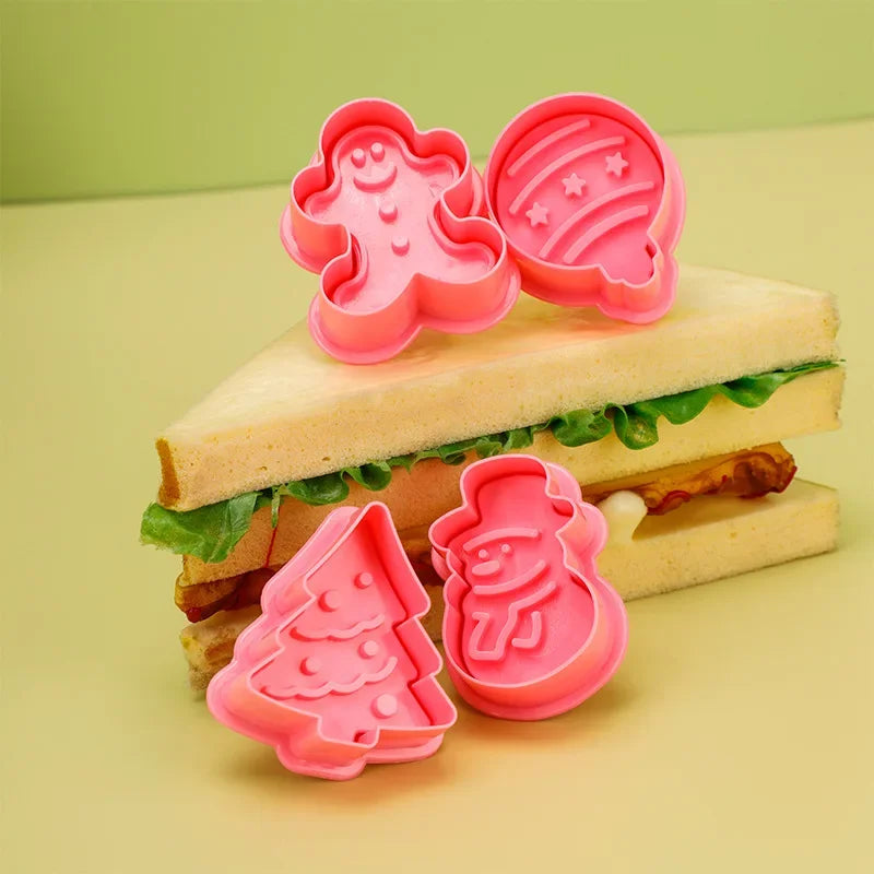 Afralia™ Holiday Cookie Cutter & Stamp Set for Cake Decorating - 4Pcs