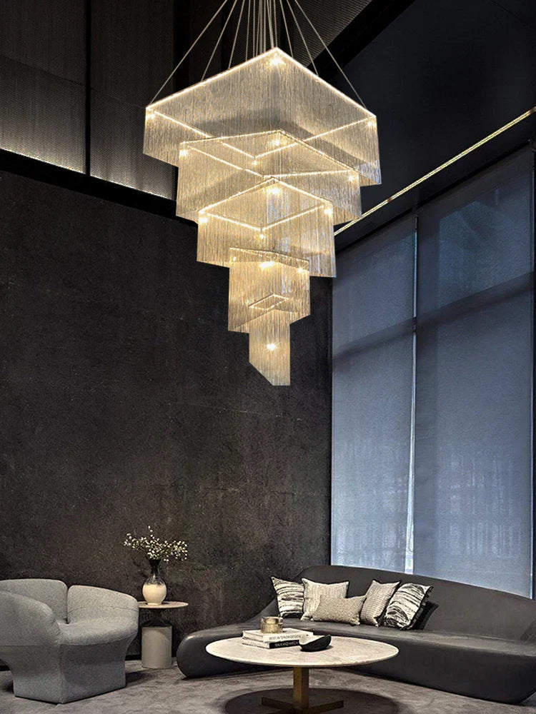 Afralia™ Modern Aluminum Chain Tassel Chandelier for Living Room Hotel, Artistic Large Size