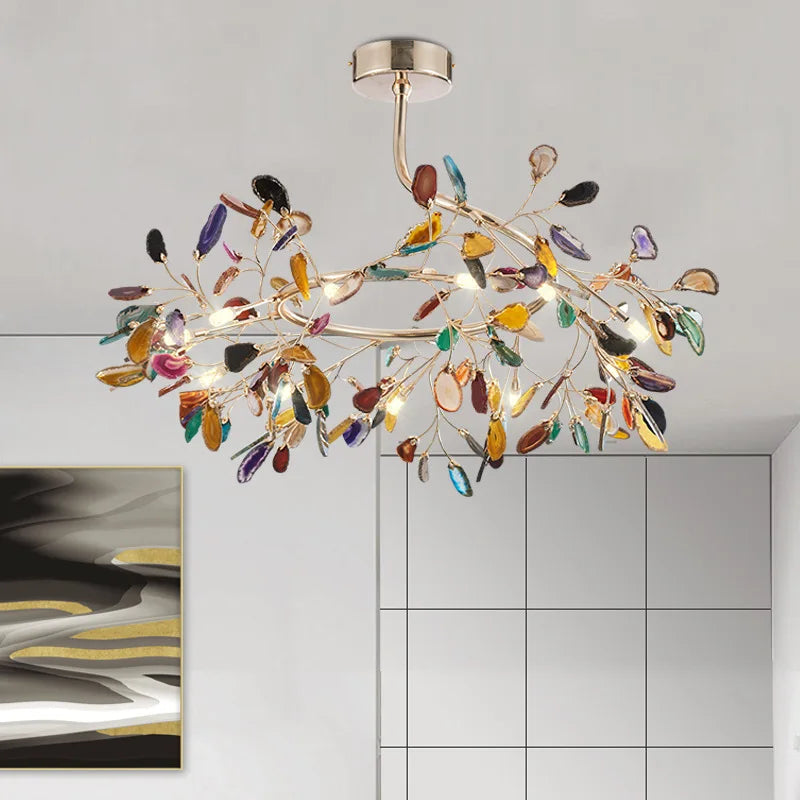 Afralia™ Colorful Agate LED Pendant Chandelier for Modern Art Room Decor
