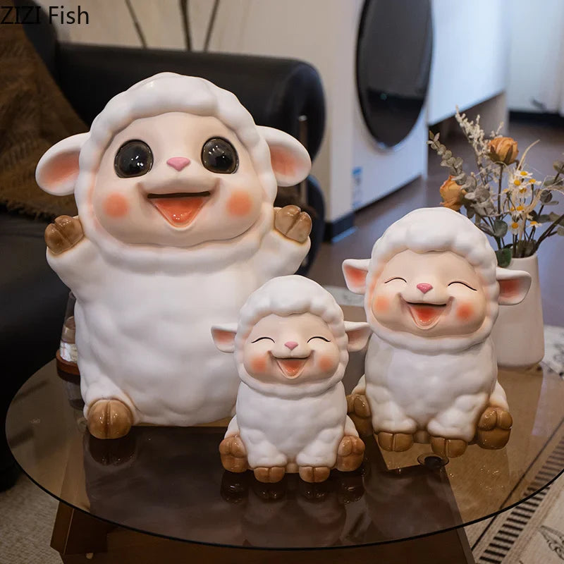 Afralia™ Little Lamb Child Savings Jar Piggy Bank Aesthetic Desk Ornament Sculpture