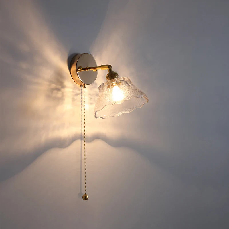 Afralia™ Copper LED Wall Lights with Glass Shade & Pull Chain Switch