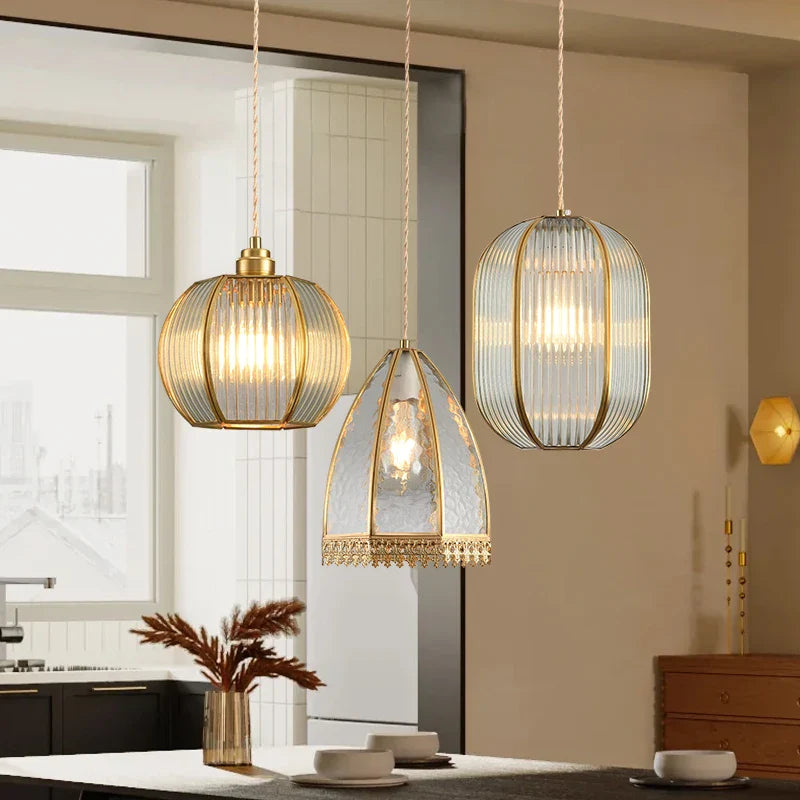 Afralia™ Brass Glass Restaurant Light Nordic Bedroom Chandelier