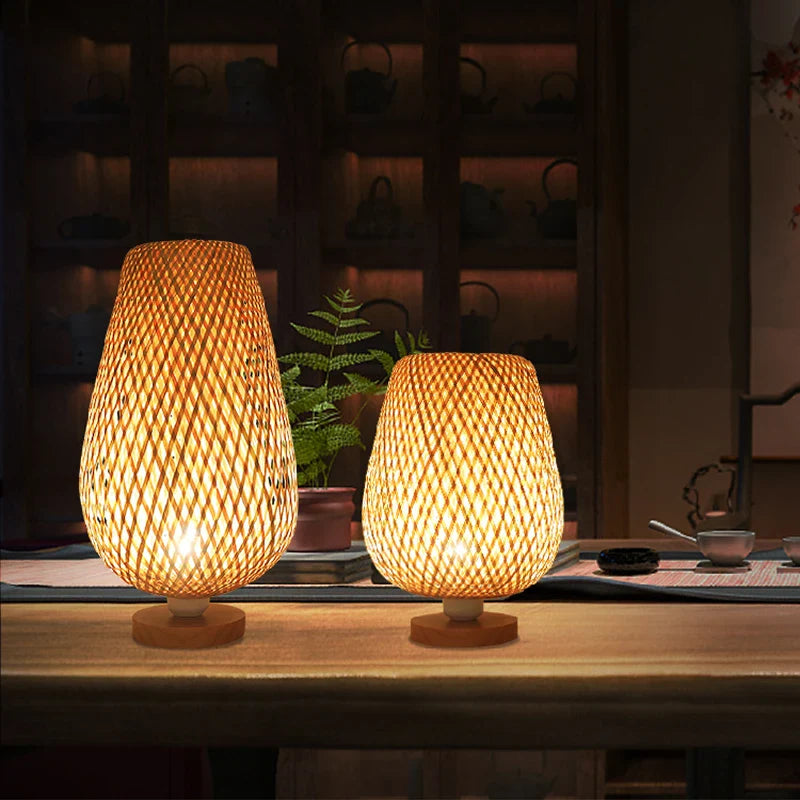 Afralia™ Bamboo Table Lamp Handmade Bedroom Living Room Decor Wood Light