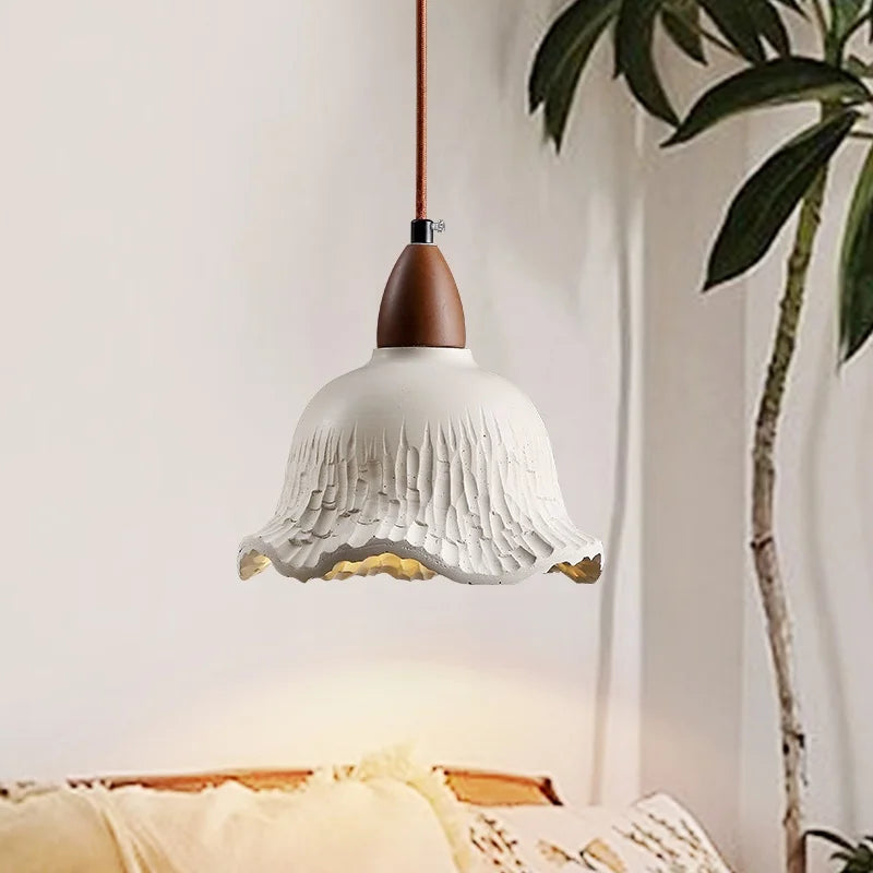 Afralia™ Nodric LED Pendant Lamp Cement & Wood Hanging Light