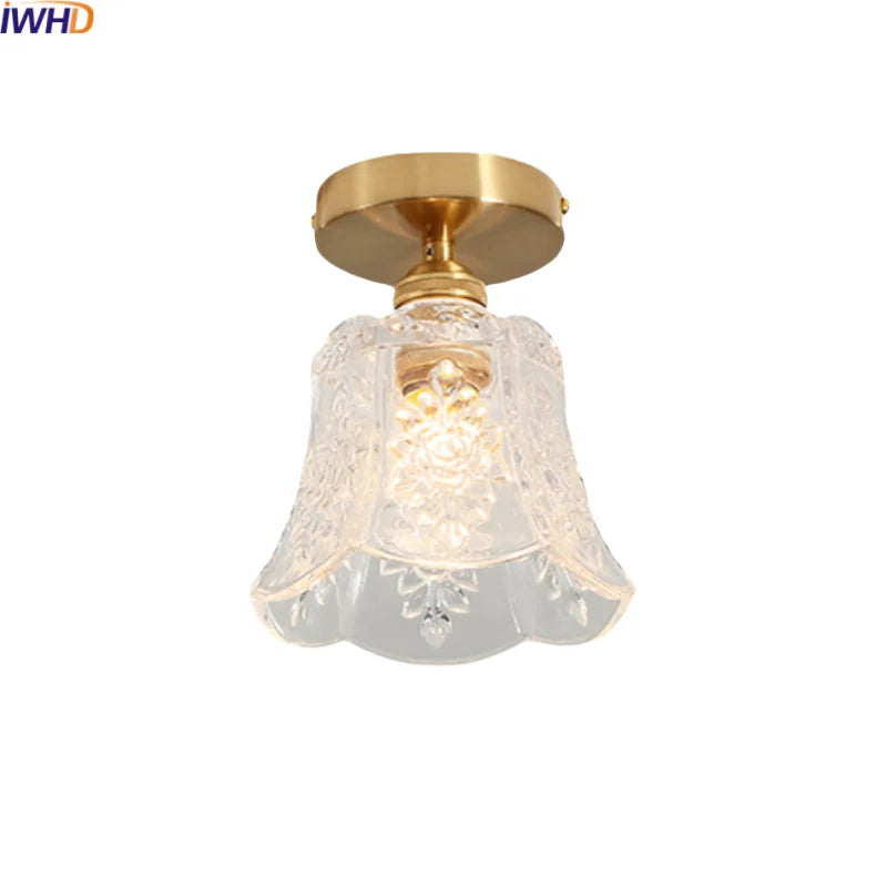 Afralia™ Copper Glass LED Ceiling Light for Indoor Kitchen Corridor Balcony Decor