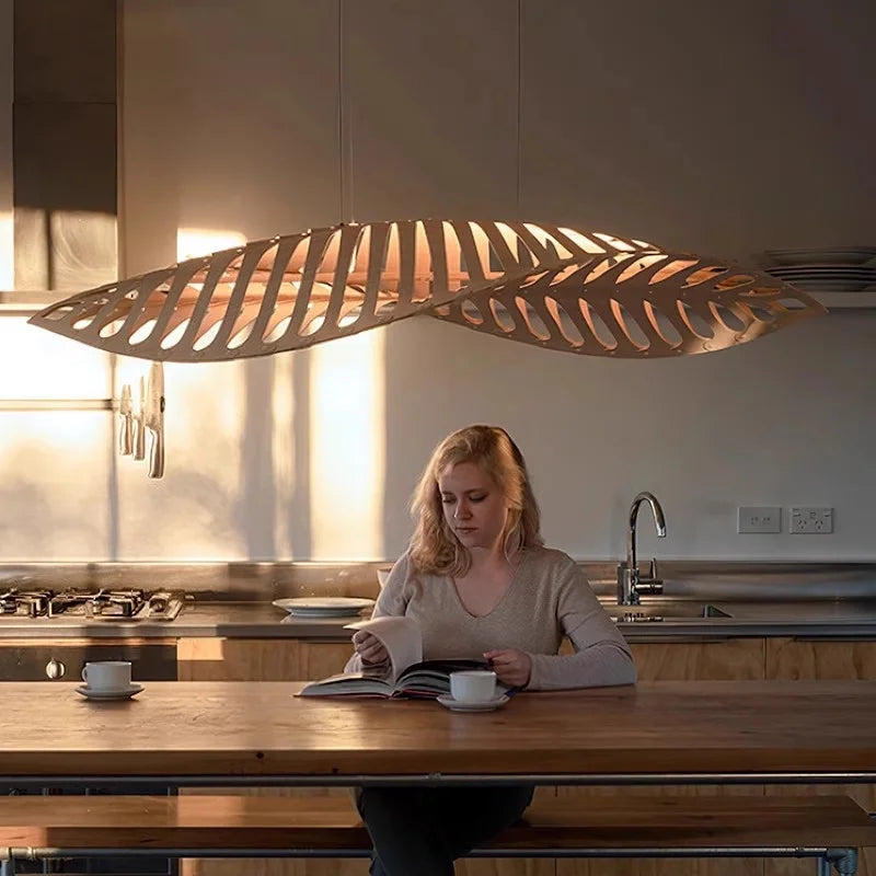 Afralia™ Wood Fish Bone Pendant Light Chandelier - Modern Nordic Style Indoor Hanging Lamp